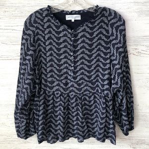 A PIECE APART Textured 100% Silk Geometric Ruffle Peplum Button Front Blouse 8